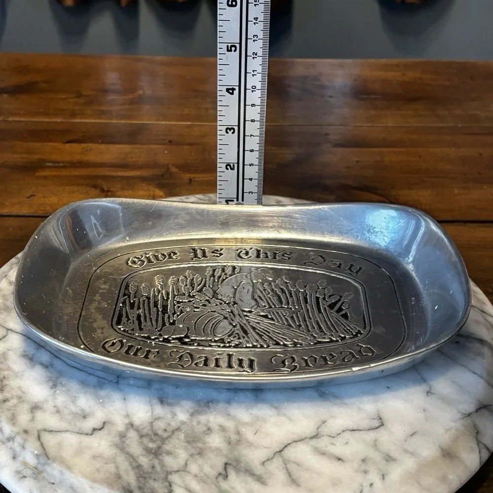 VTG 1970s 70s Wilton Armetale Pewter Bread Tray Give Us This Day Our Daily Bread